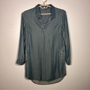 Velvet Heart Womens Collared Long Sleeve Denim Style Shift Mini Dress Small